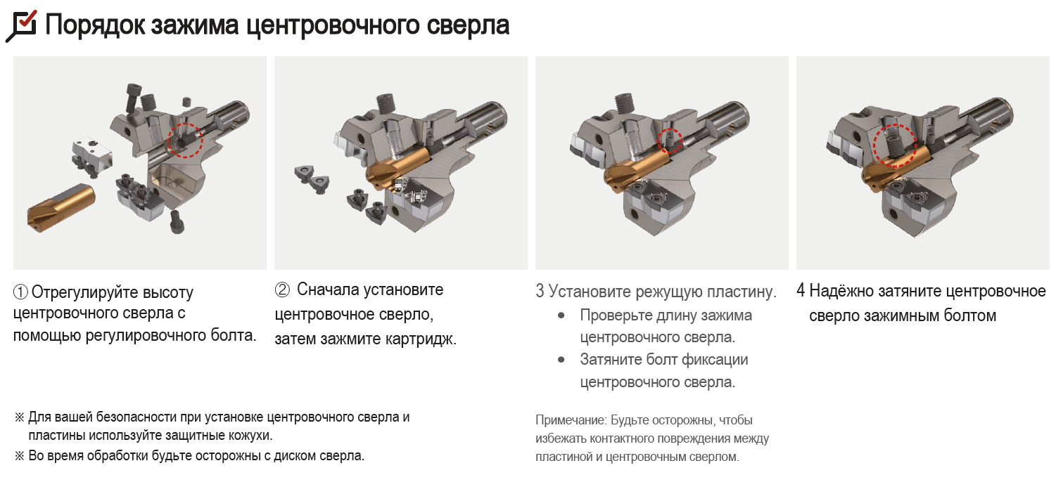 Порядок зажима центровочного сверла WPDCH